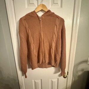 SHEIN Dusty Pink Cable Knit Hooded Cardigan